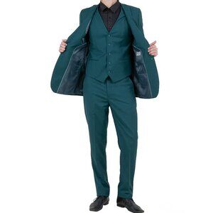 Solid Tidepool Notch Lapel 3 Piece Slim Fit Tazzio Men's Suit